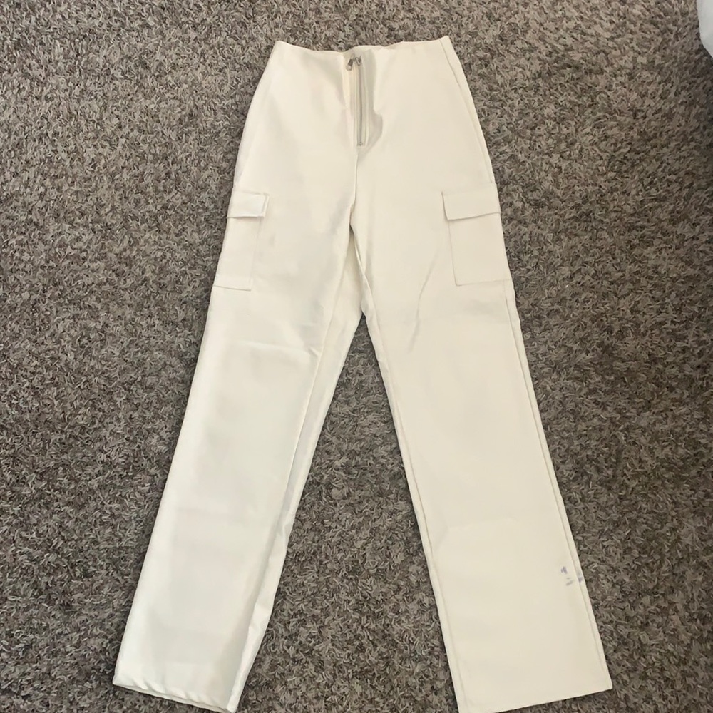 Missguided Cream Leather Pants